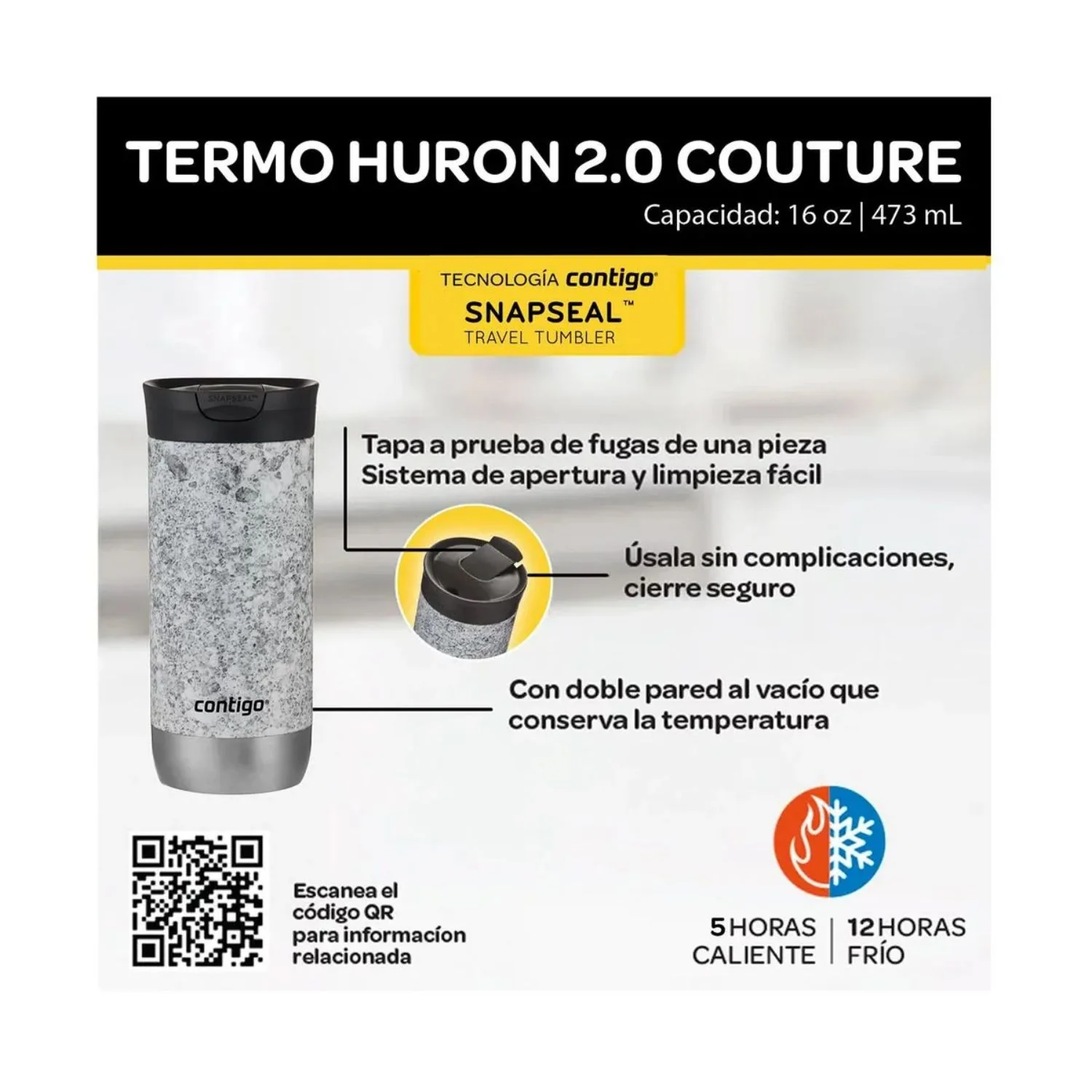 Contigo - Vaso Térmico Huron Courture Snapseal 2.0 Mug 473 ml Speckled Slate - Image 4