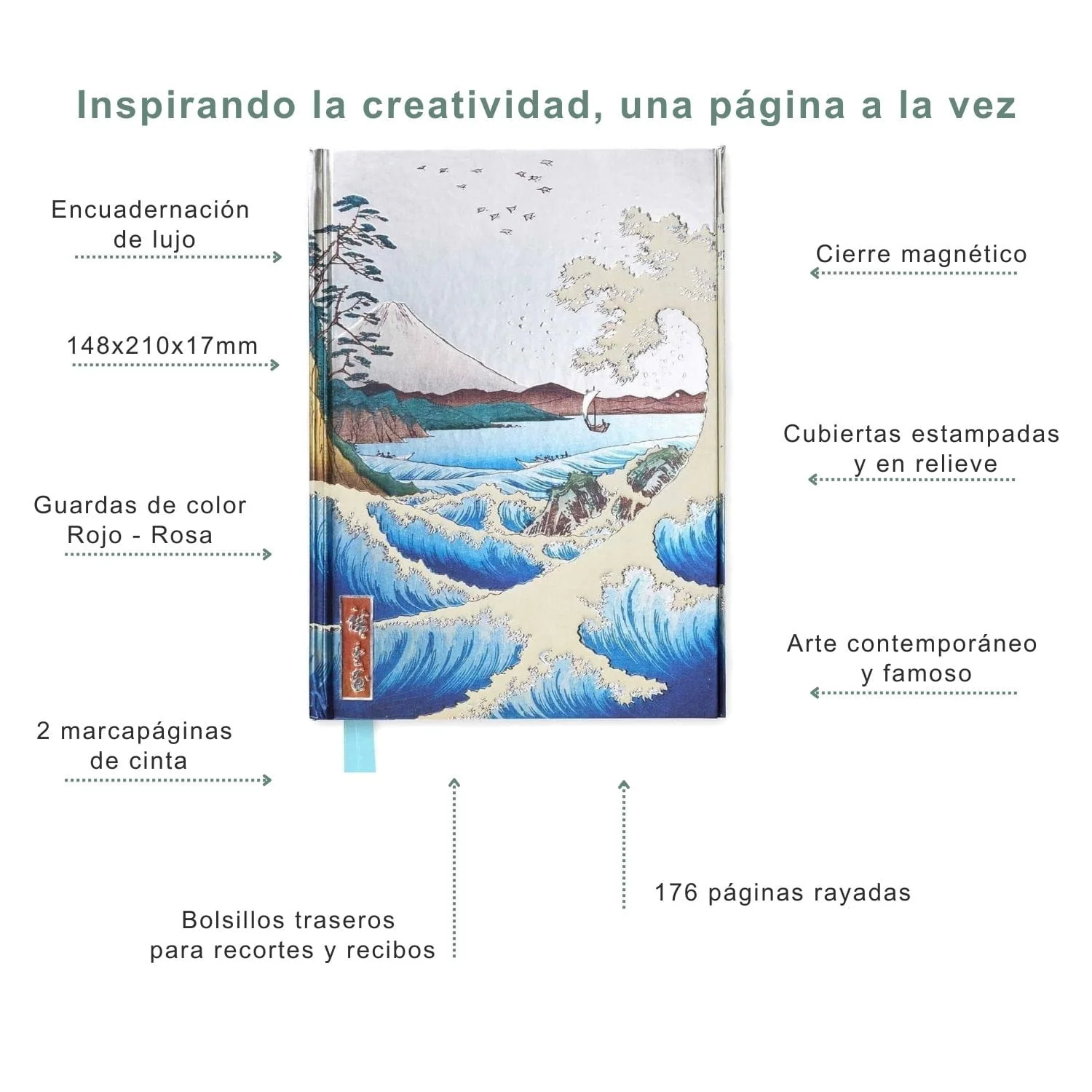Flame Tree - Libreta Tapa Dura A5 Líneas Hiroshige: Sea at Satta - Image 3