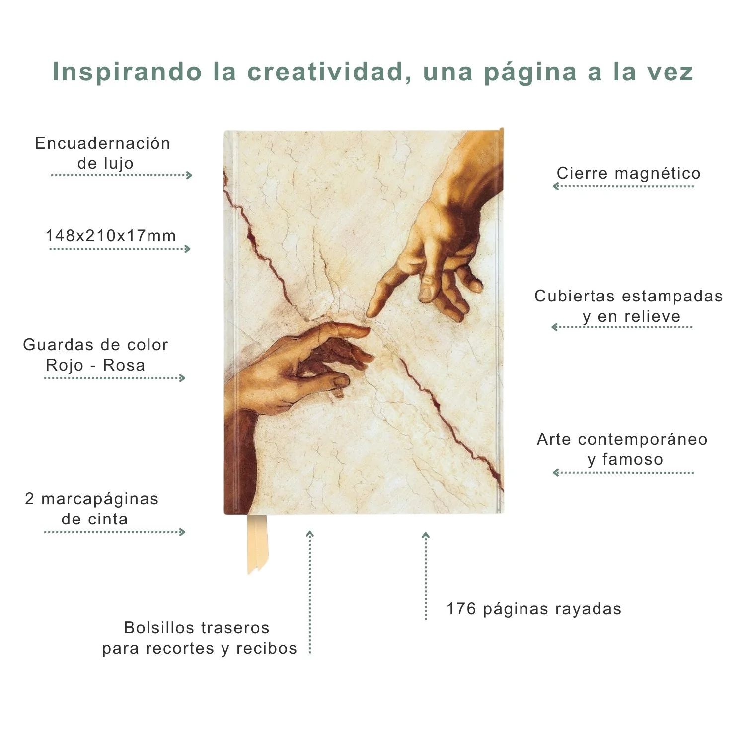 Flame Tree - Libreta Tapa Dura A5 Líneas Michelangelo: Creation Hands - Image 3
