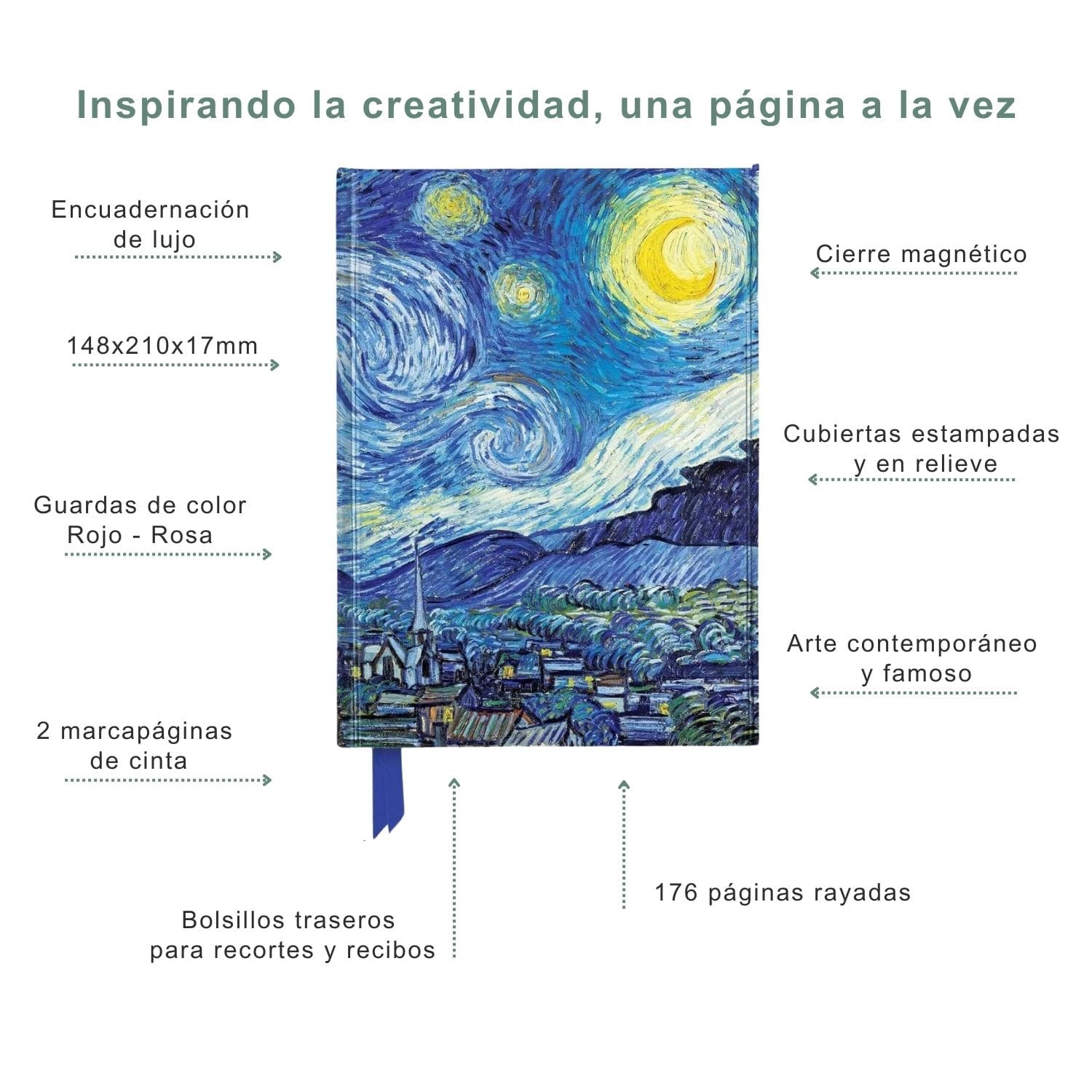 Flame Tree - Libreta Tapa Dura A5 Líneas Vincent van Gogh: Starry Night - Image 3