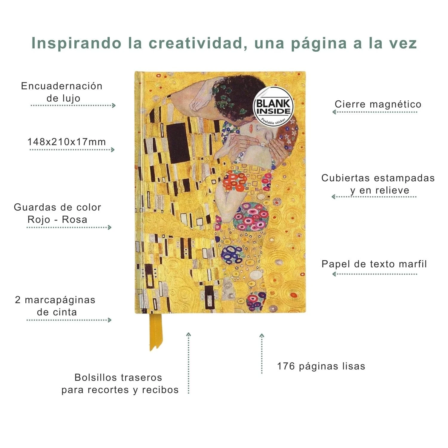 Flame Tree - Libreta Tapa Dura A5 Lisa Gustav Klimt: The Kiss - Image 3