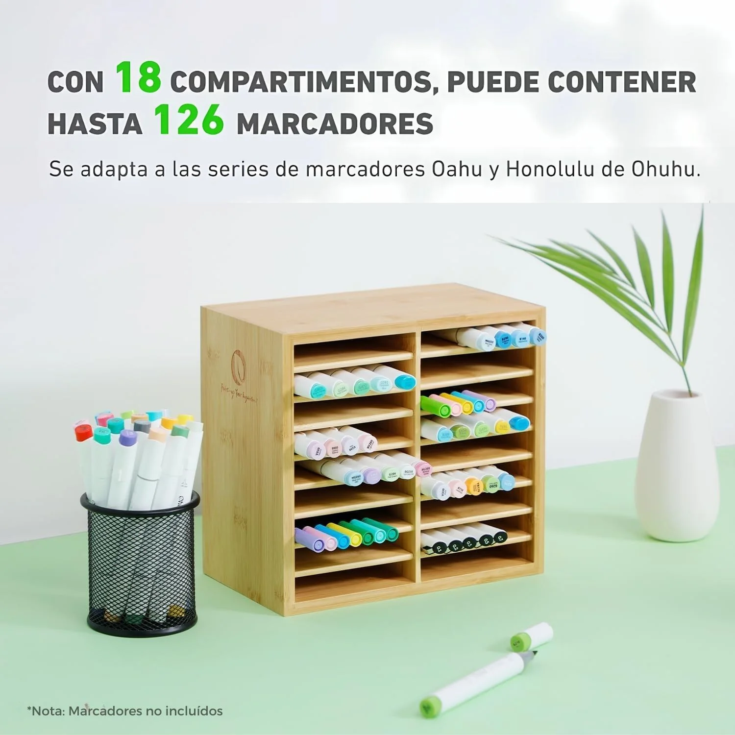Ohuhu - Organizador Bambú para 126 Marcadores - Image 4