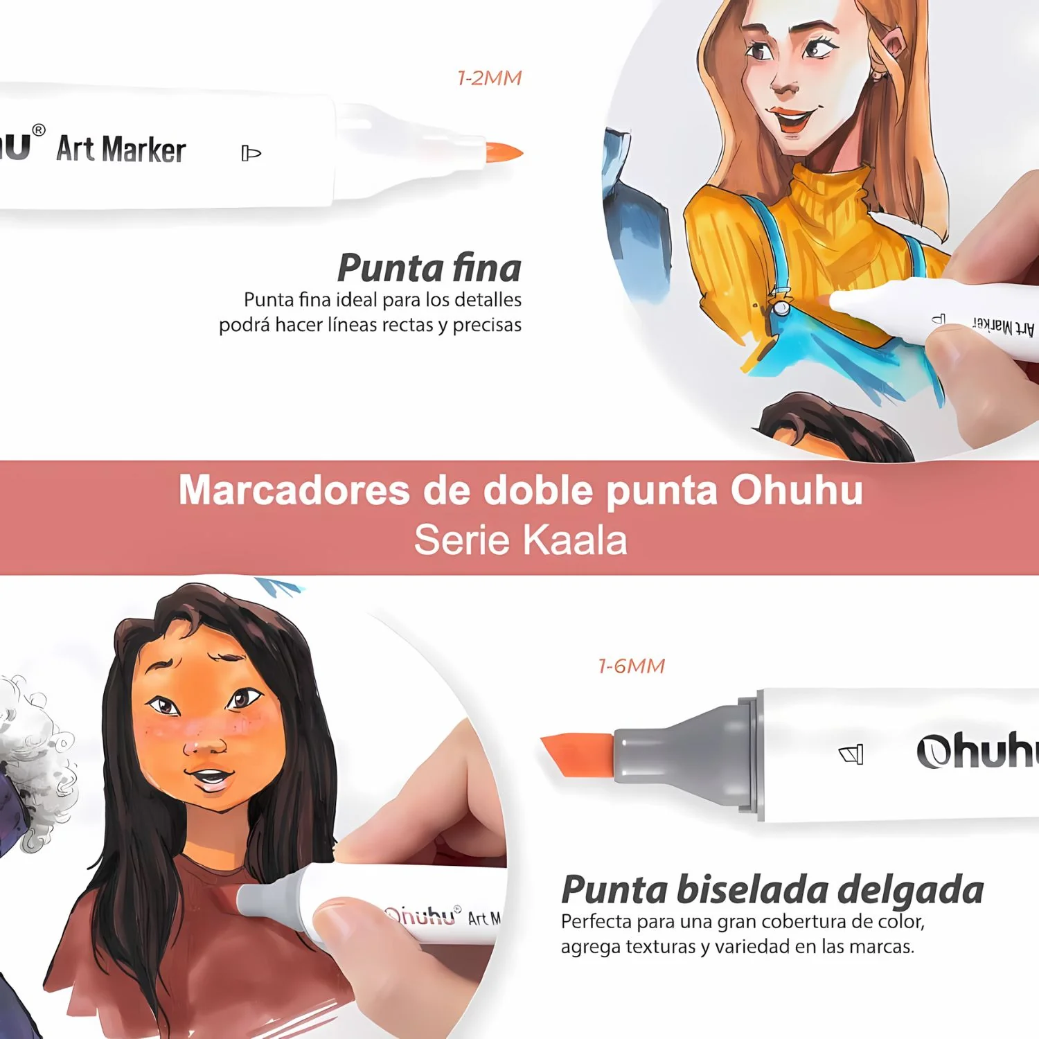 Ohuhu - Set 24 Marcadores al Alcohol Kaala Skin Tones Fina y Biselada - Image 4