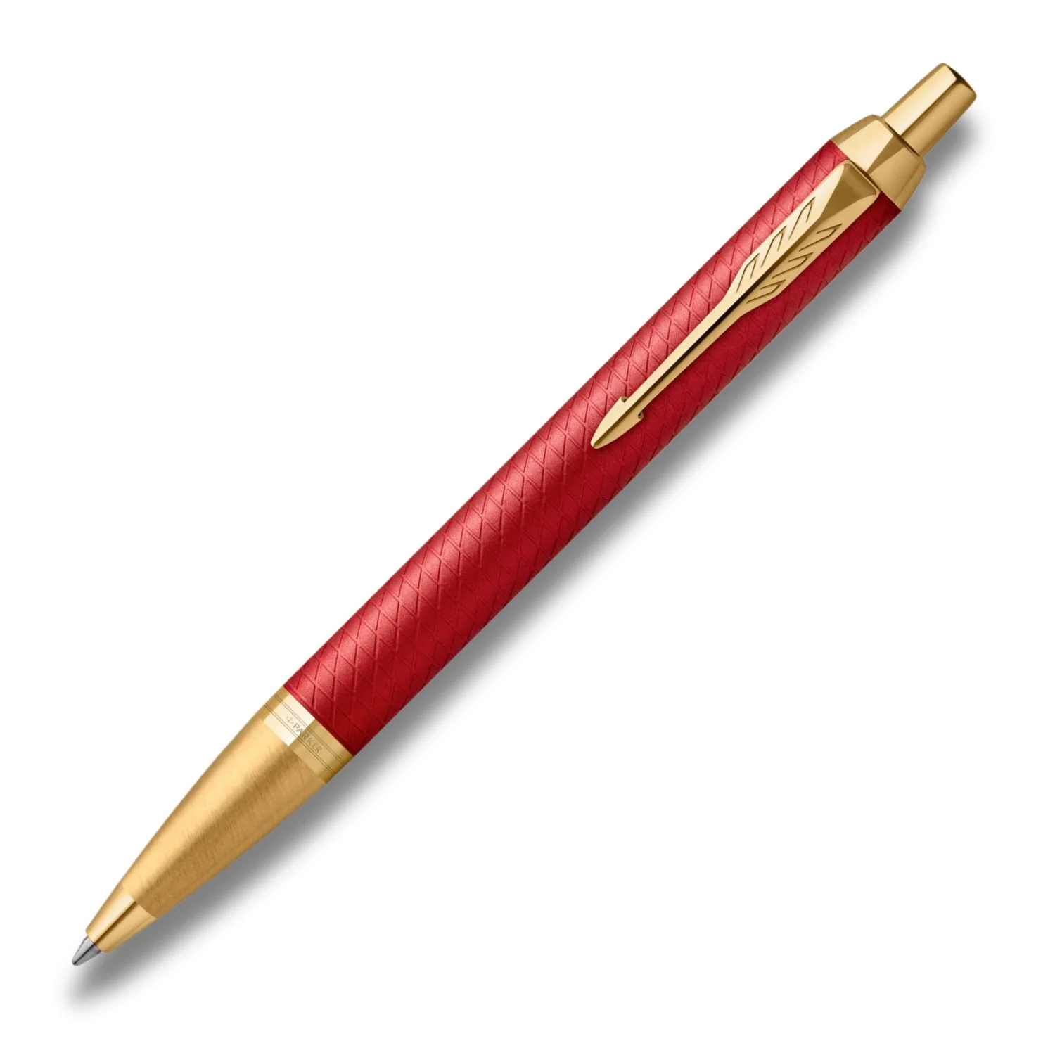 Parker Im Premium - Boligrafo Premium Red Lacquer, Gold Trim, Punta Media, Tinta Azul