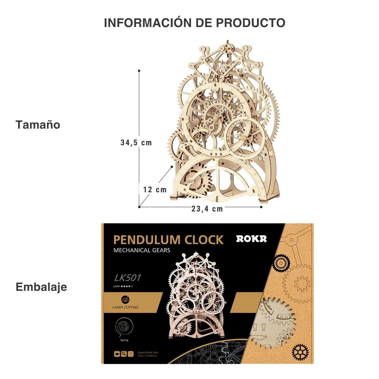 Rokr Mechanical Gears - Puzzle 3D Pendulum Clock Reloj de Péndulo - Image 3