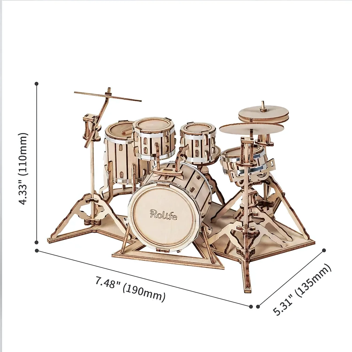 Rolife - Puzzle 3D Drum Kit Batería de Madera - Image 4