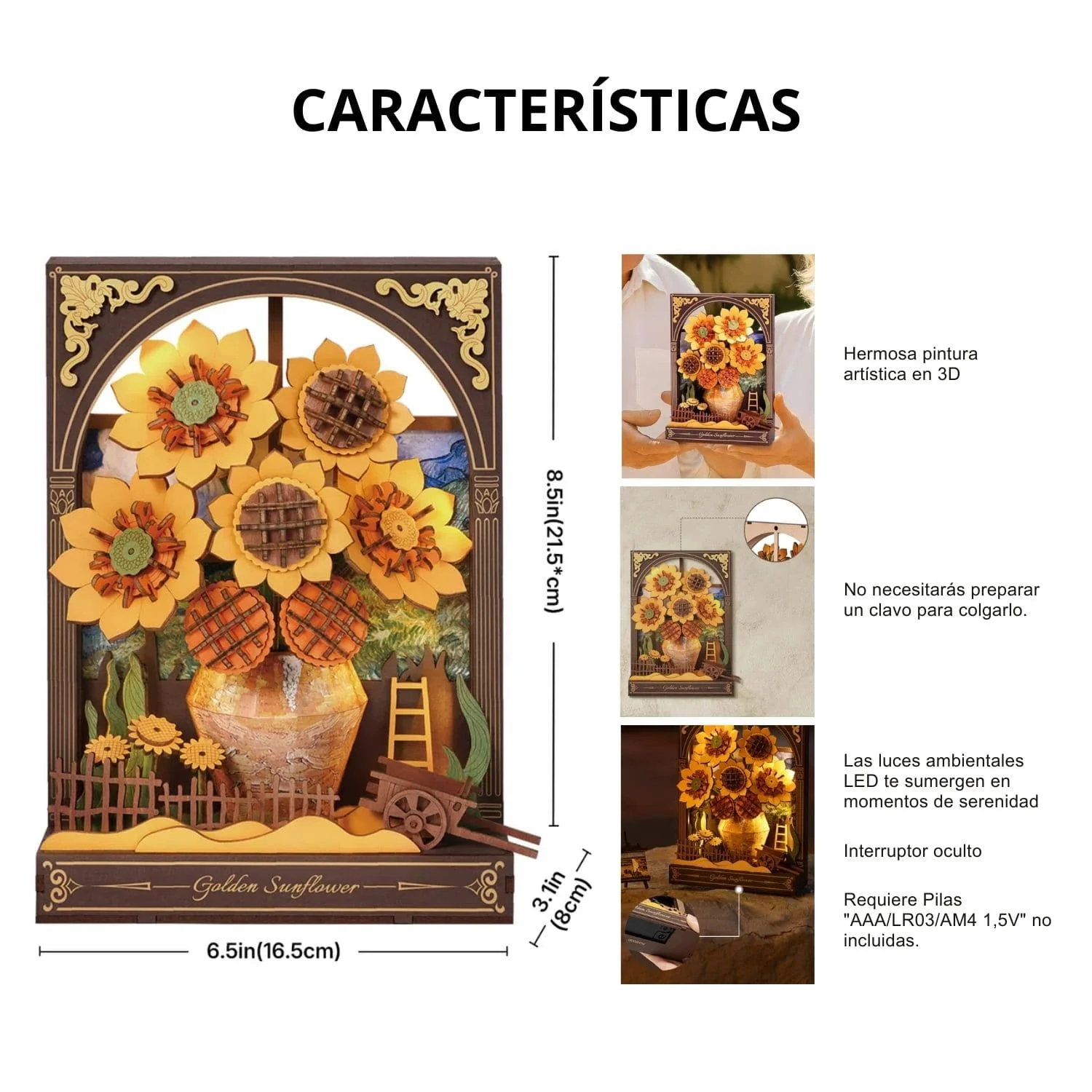 Rowood Artistic 3D Painting - Miniatura Armable Flor Golden Sunflower - Image 3