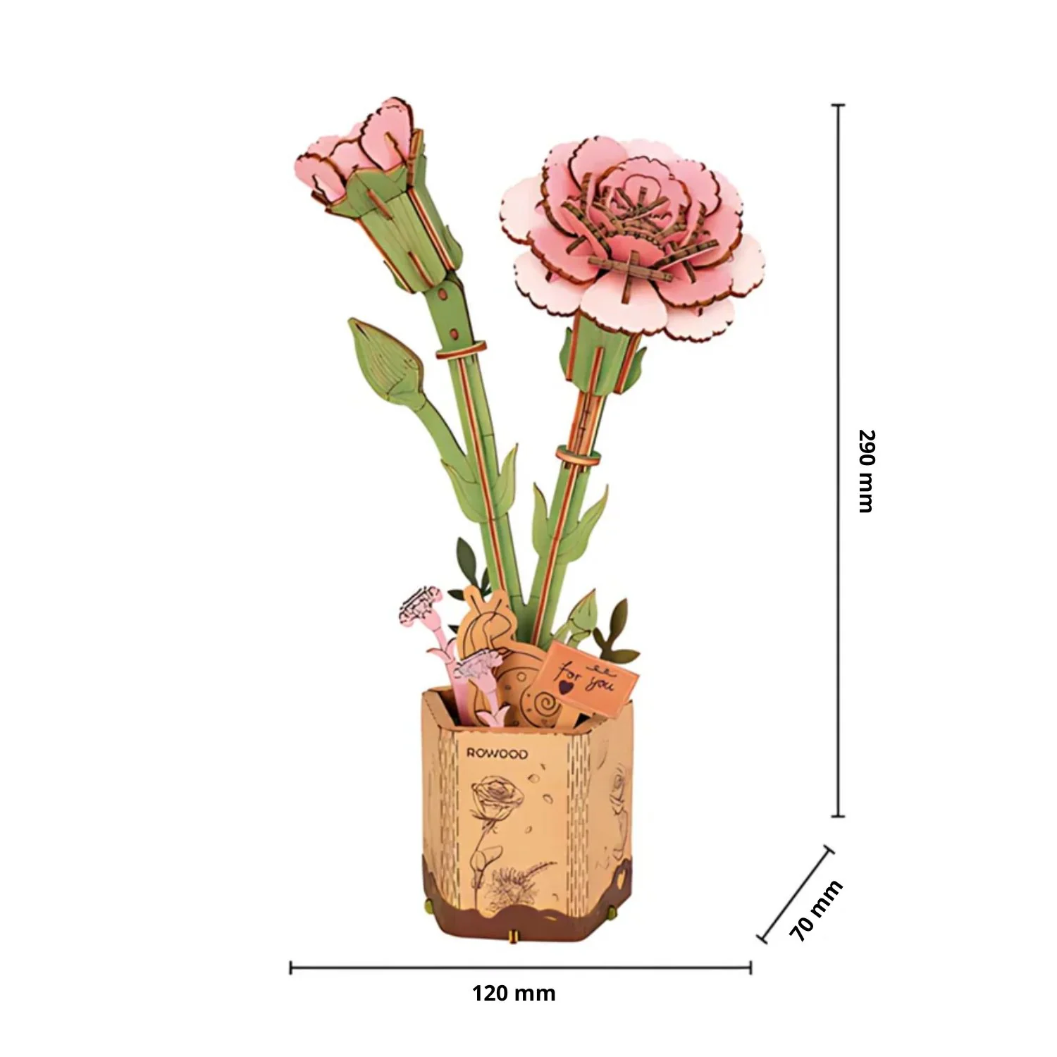 Rowood Wooden Bloom Craft - Miniatura Armable Flor Pink Carnation (Clavel) - Image 4