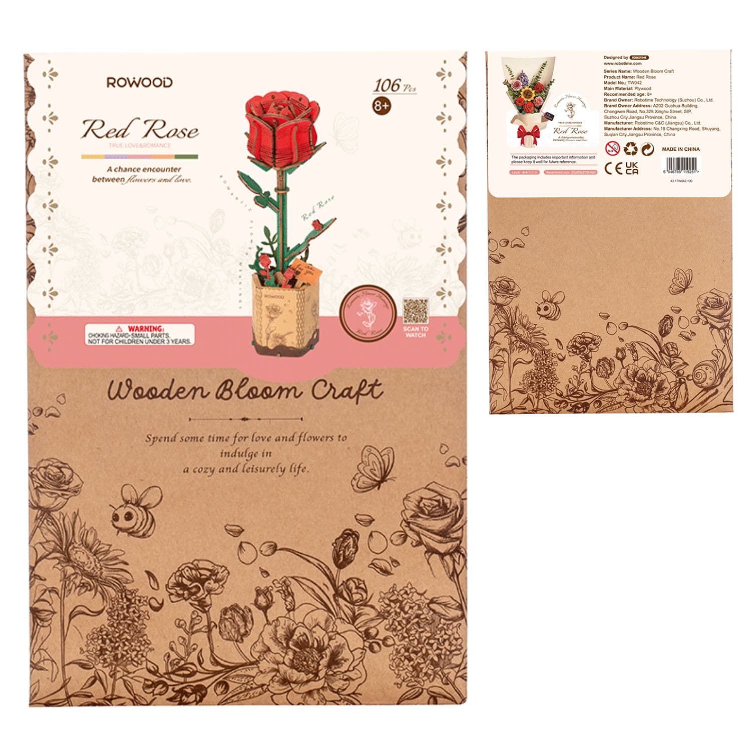 Rowood Wooden Bloom Craft - Miniatura Armable Flor Red Rose (Rosa Roja) - Image 3