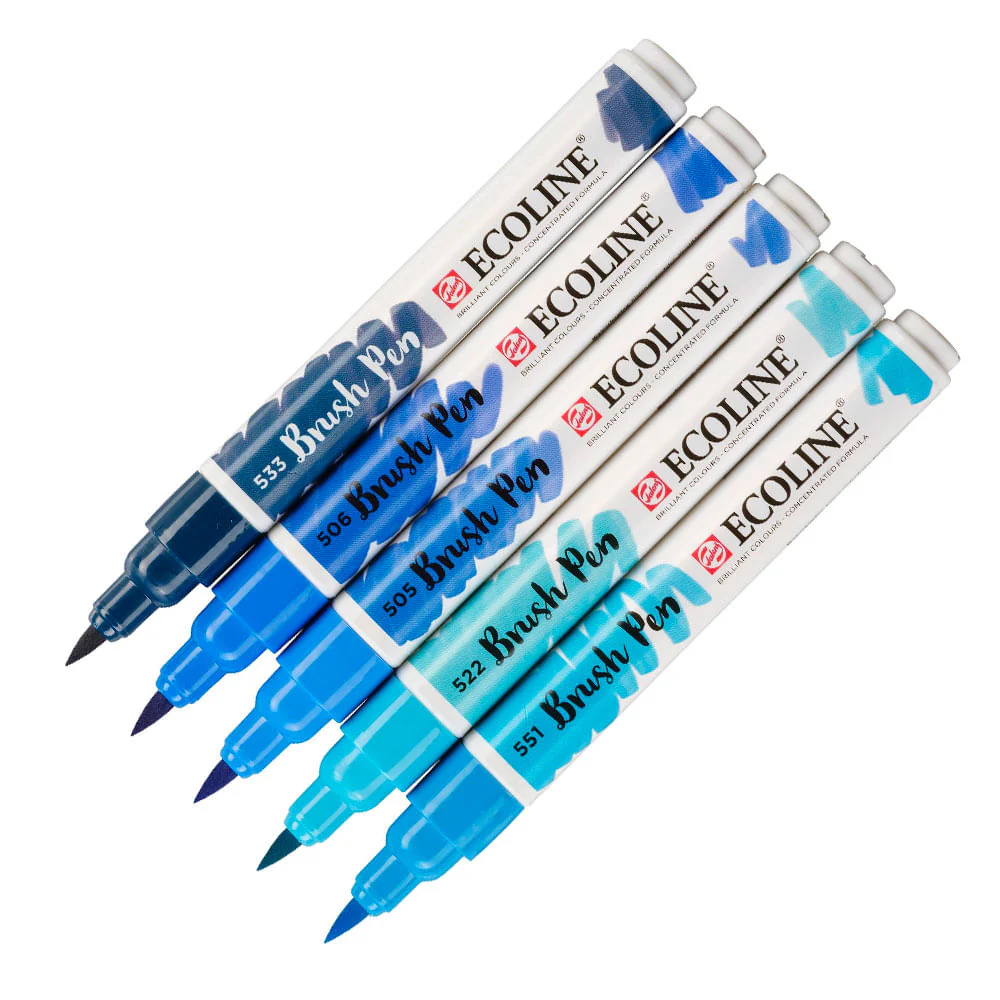 Royal Talens Ecoline - Set 5 Marcadores Brush Pen Azul - Image 2