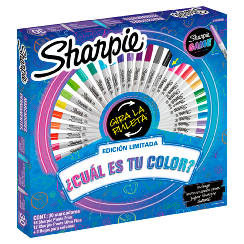 Sharpie - Set 30 Marcadores Punta Fina Sharpie Game + Ruleta