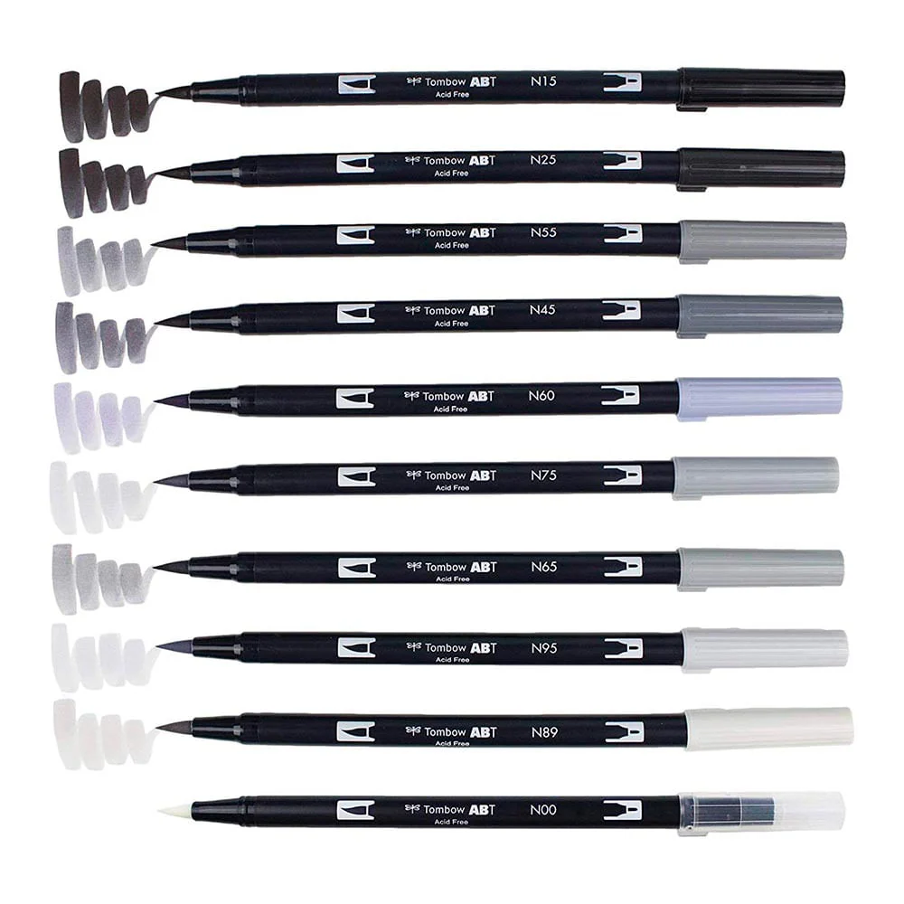 Tombow Dual Brush - Set 10 Marcadores Escala Grises - Image 2
